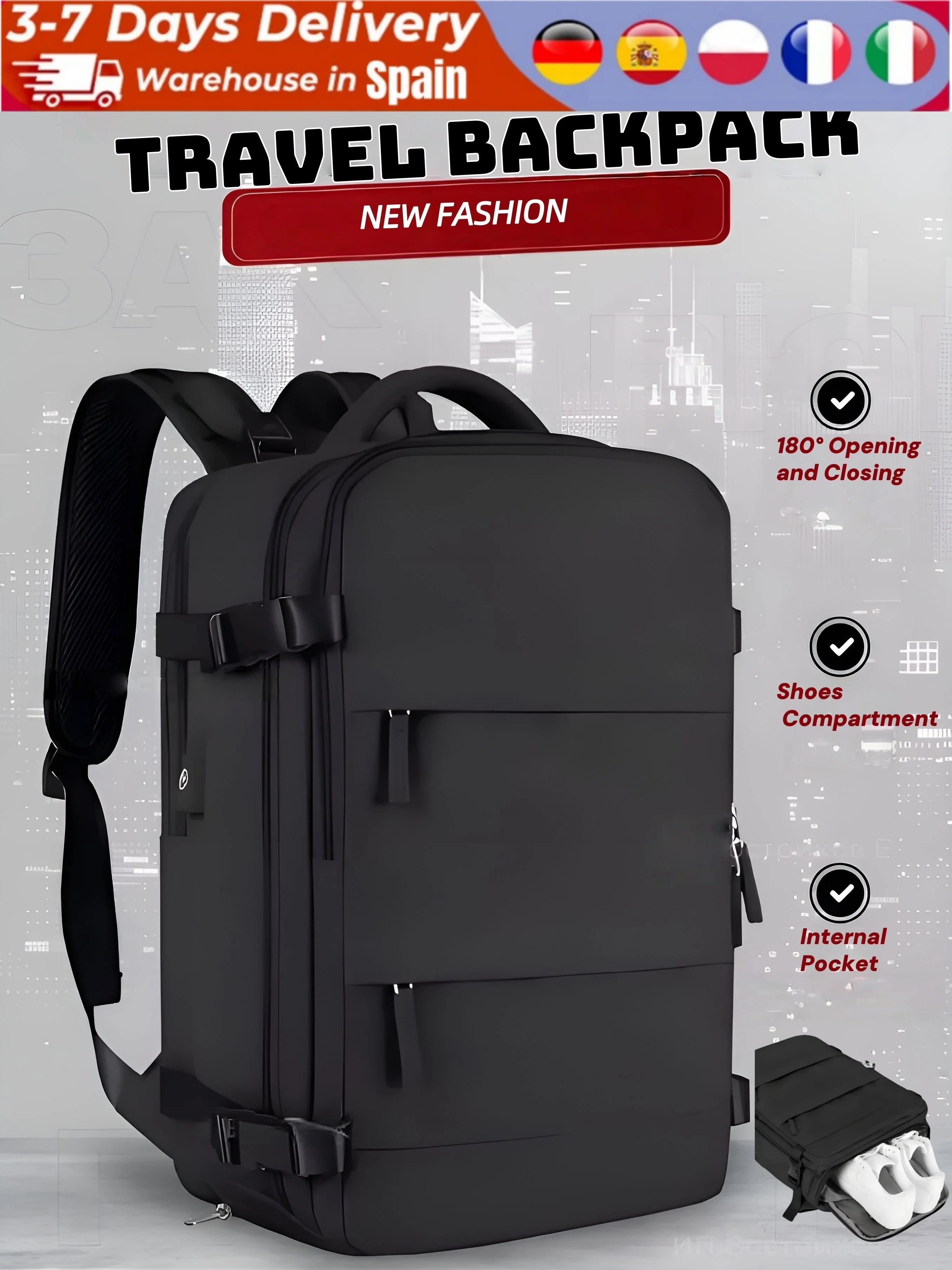 Mochila de viaje para mujeres y hombres, mochila de mano aprobada por aerolínea, bolsa de equipaje deportiva impermeable aprobada por vuelo, mochila informal