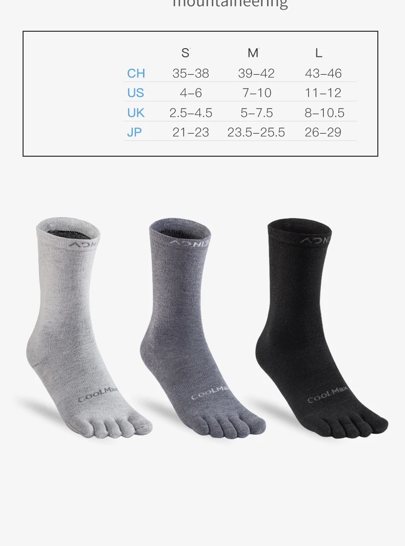 One Pair AONIJIE E4831 Middle Tube Sports Bottoming Socks Thin Stocking Running Fivetoes Socks Toe Socks For Running Hiking