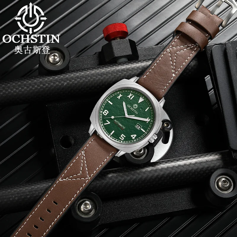OCHSTIN Men's Automatic Mechanical Movement Watches Man Leather Strap Wristwatch Waterproof Master Series Luminous Hand Watch