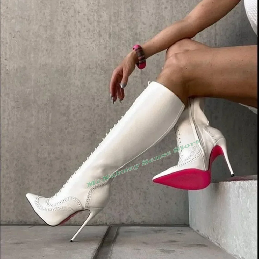 

Высокие сапоги до колена с перекрестной завязкой, однотонные женские туфли на шпильке с острым носком, новая женская обувь, дизайнерские вечерние пикантные сапоги с боковой молнией, зима-осень