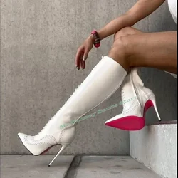 Cross Tied Knee High Boots Pointy Toe Stiletto Heels Solid Women New Shoes Side Zipper Designer Party Sexy Boots Winter Autumn