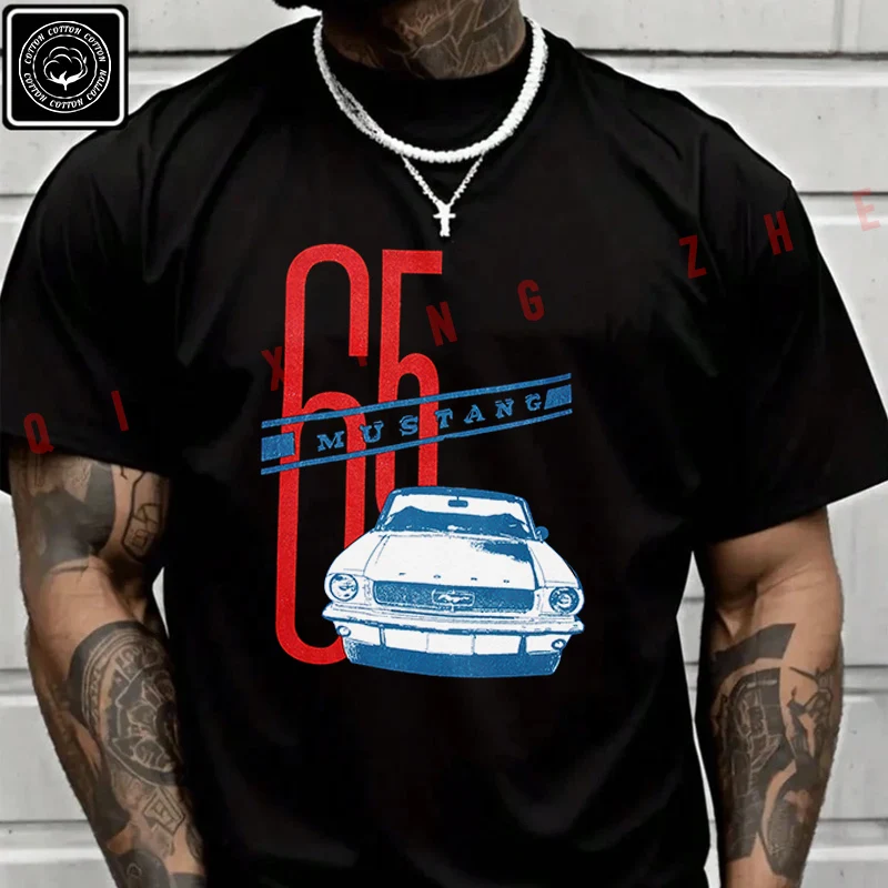 

Retro 65 Mustang Motorcycle Men's And Women's T-shirt Summer Cotton Short Sleeved Casual Basic TShirt Tops