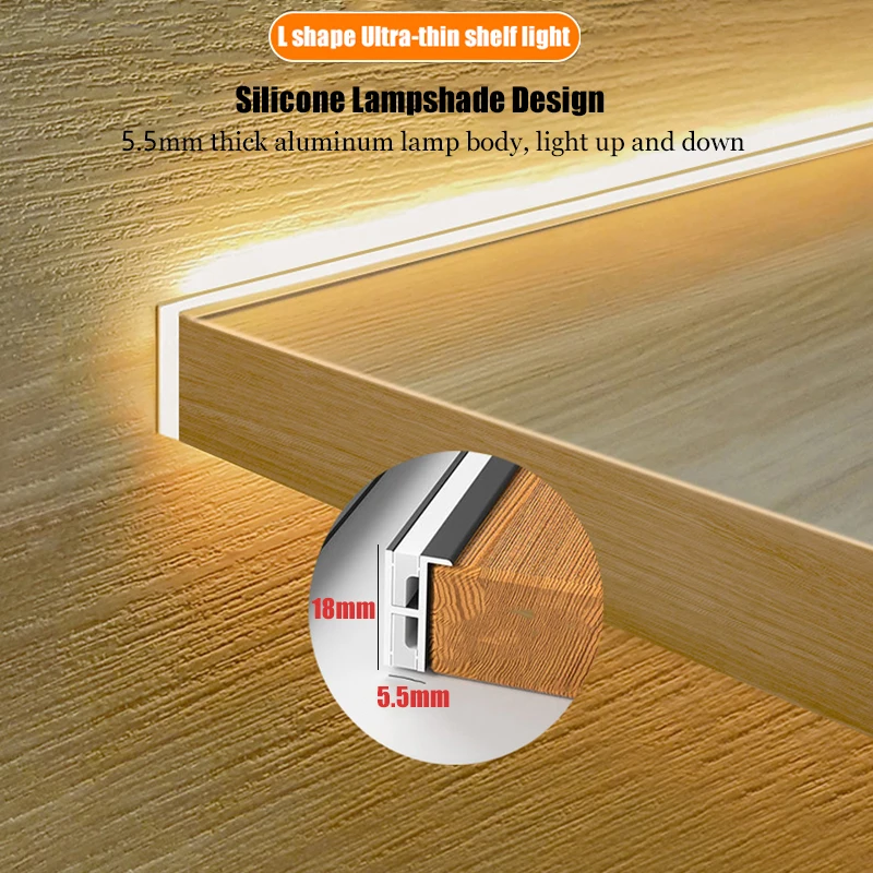 

Ultra-Thin Aluminum Cabinet Light Bar Under Shelf Led Lamp Strip Kit Hidden Kitchen Cabinet Lights with Sensor Eu/us Plug 12V