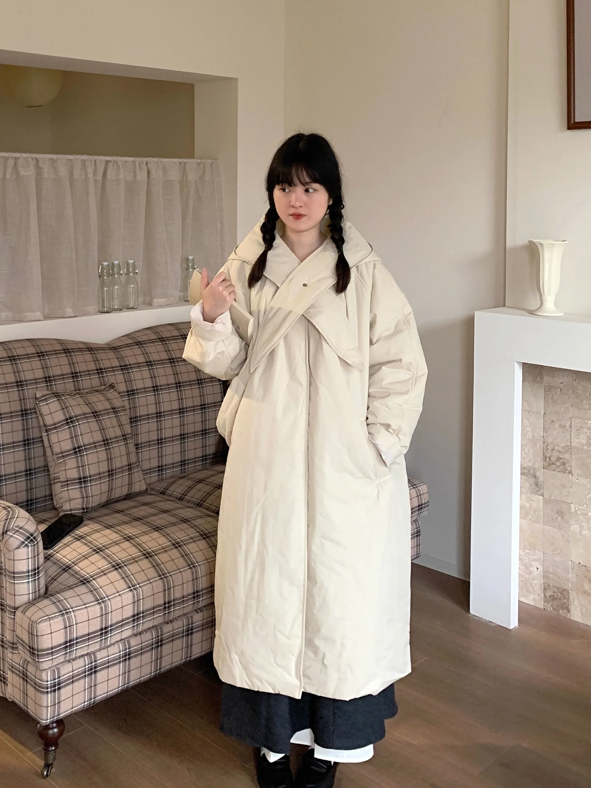 

JOENG Winter Warm Hooded Mid-Length Thiened down Cotton Jaet with Detachable Hat And Crossbody Bag Women's Commute Sle