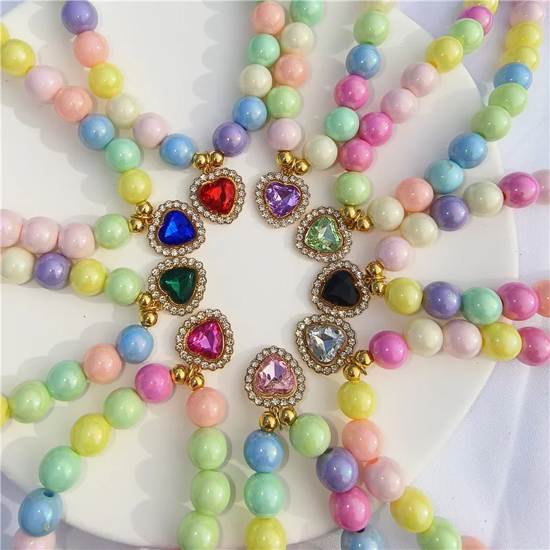 

Colorful Pet Collar Love Crystal Pendant Cat Dog Pearl Necklace Fashion Cat Collar Pet Grooming Jewelry Dog Accessories