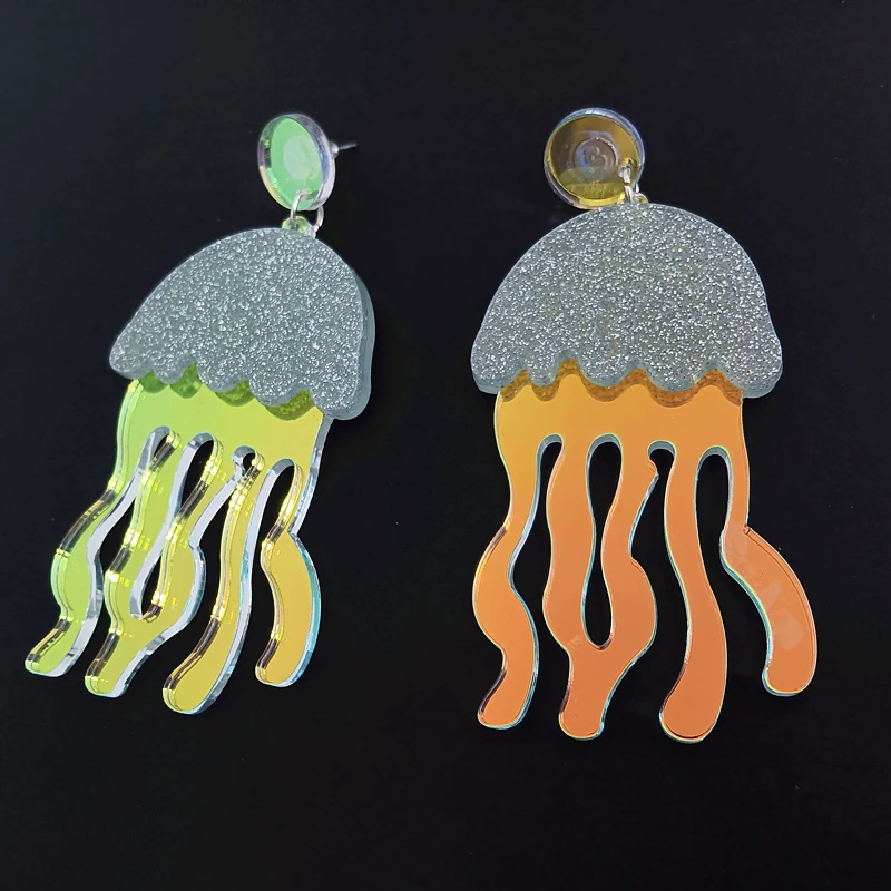 KUGUYS Glitter Acrylic Illusory Color Jellyfish Drop Earrings for Womens Girls Kids Trendy Jewelry Fashion Accessories