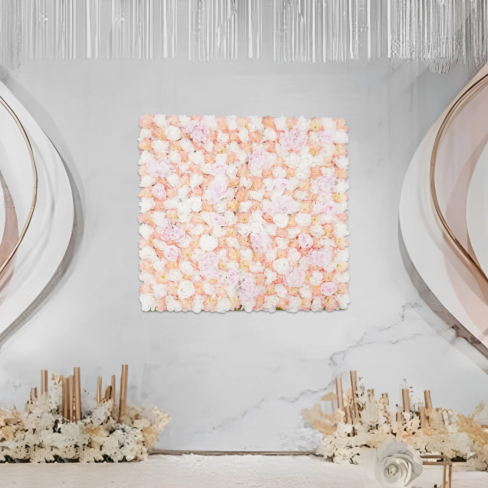 

1 * 1 Meter Flower Wall with Pink and White Four Corner Straps, High-quality, Decoration, Suitable for Weddings,