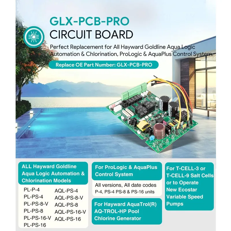 GLX-PCB-PRO Main PCB for All Hayward Goldline ProLogic & ChIorination, Aqua Plus Control System, Circuit Board, Salt Cell Board