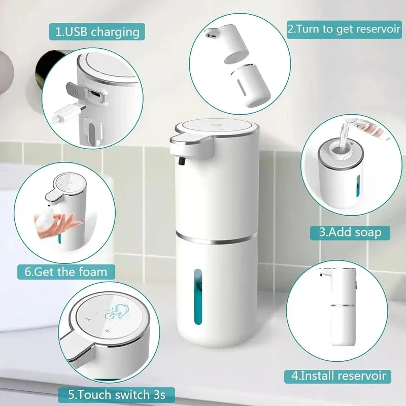 

Автоматический дозатор мыла в пены безконтактный дозатор мыла 380 мл USB перезаряжаемый электрический дозатор мыла с 4 уровнями регулировки