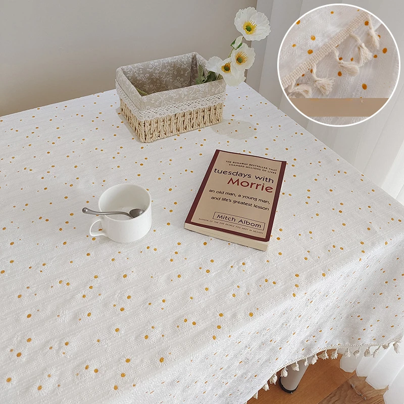 1pc Tablecloth Daisy Cotton and linen literature Little Fresh Photo background cloth TV cabinet cover Coffee table cloth