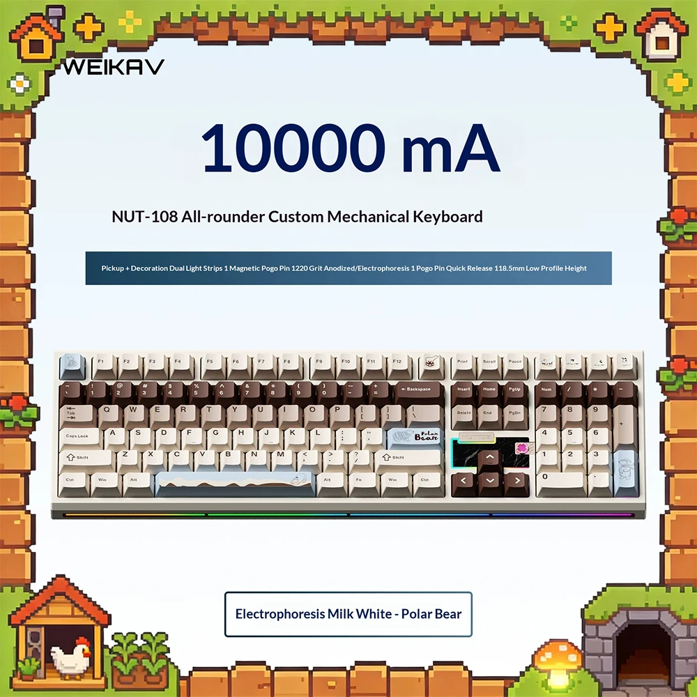 WEIKAV NUT108 108-Key Tri-Mode Aluminum Mechanical Keyboard with 10000mAh Battery RGB For Gifts