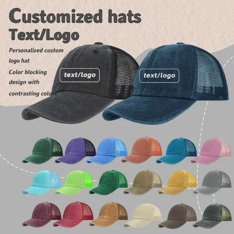 Custom Printed Embroidered Logo Washed Cotton Baseball Caps for Men and Women Summer Outdoor Visor Mesh Trucker Hat Casquette
