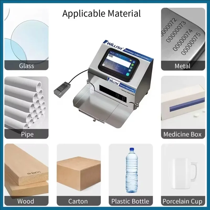 Willita J1 12.7mm 25.4mm Desktop Static Inkjet Printer 5 Inch Touch Screen for Expiry Date Logo Printing view 2
