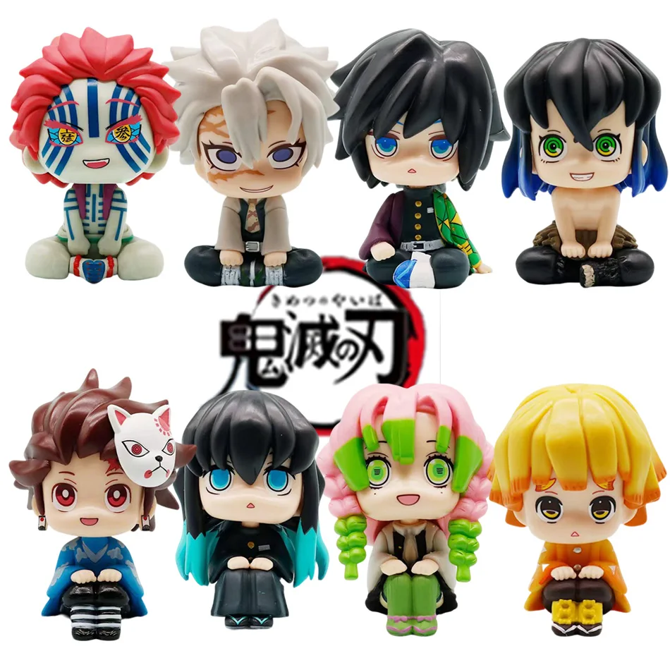 

In Stock Bandai Demon Slayer Q Sitting Figures 8 Styles Hashira & Demons Collection PVC Model Desktop Decoration Gifts