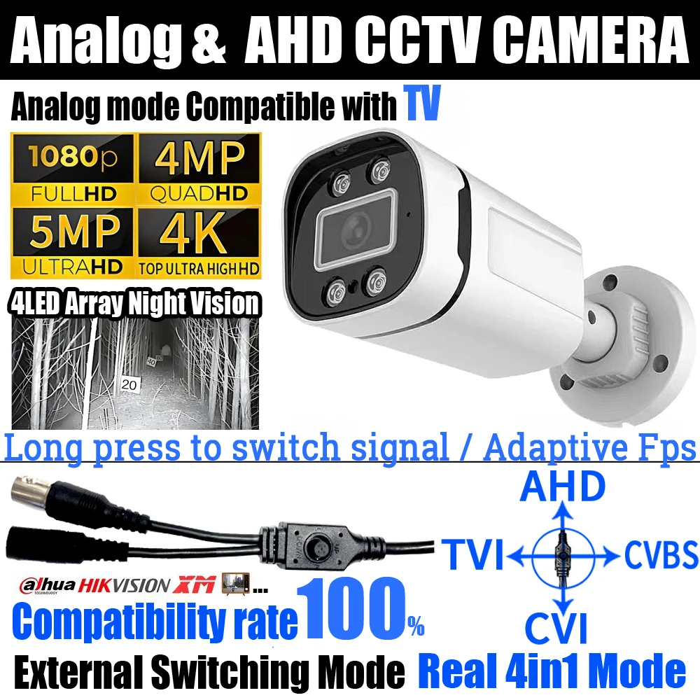 Compatibility 100% OSD Switch 4Array Lights 4MP/5MP Ultra AHD Camera 4K 1080P TVI/CVI/CVBS 4in1 Infrared Monitor Outdoor Bracket