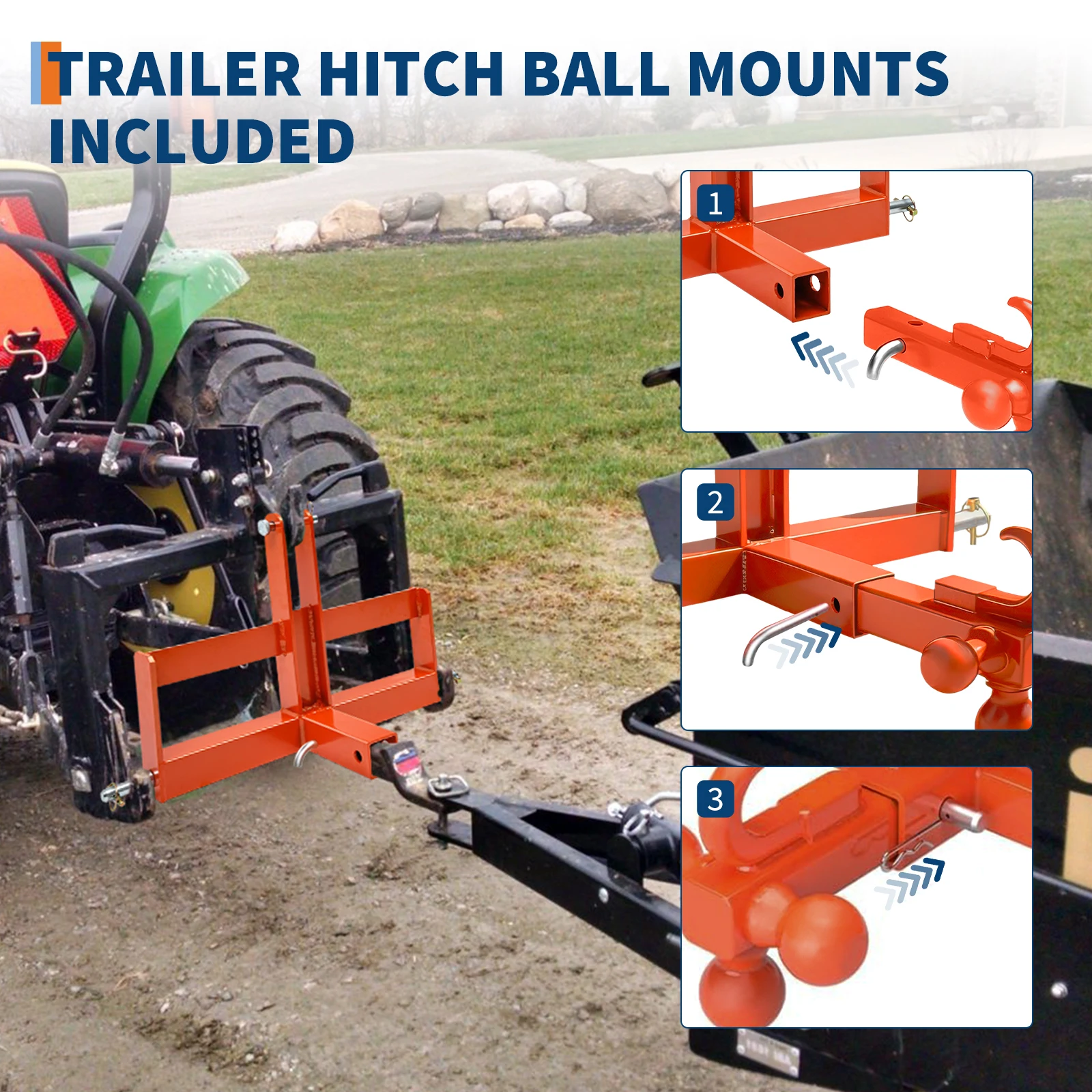 Heavy Duty 3-Point Quick Hitch Receiver for Tractor – 10,000 lbs Capacity, Category 1 – 2