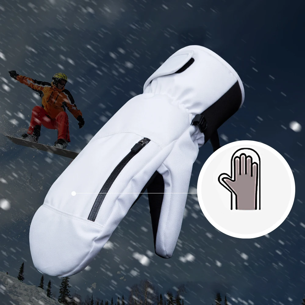 Luvas de neve impermeáveis com saco com zíper, luvas de snowboard, touchscreen, design interno de cinco dedos, esqui, inverno