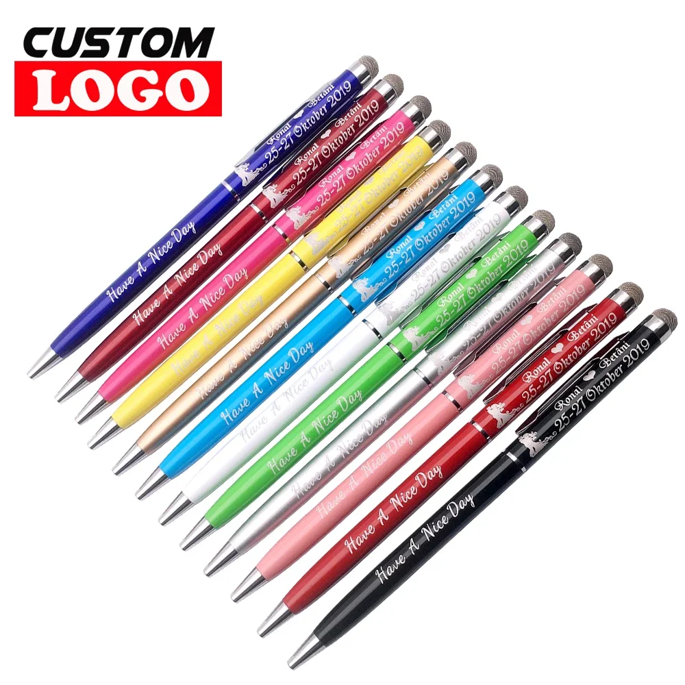 50 Stks/partij Custom Logo Mini Metalen Capacitieve Touchscreen Microfiber Stylus Met Roller Balpen Cadeau Voor Apple Ipad Iphone