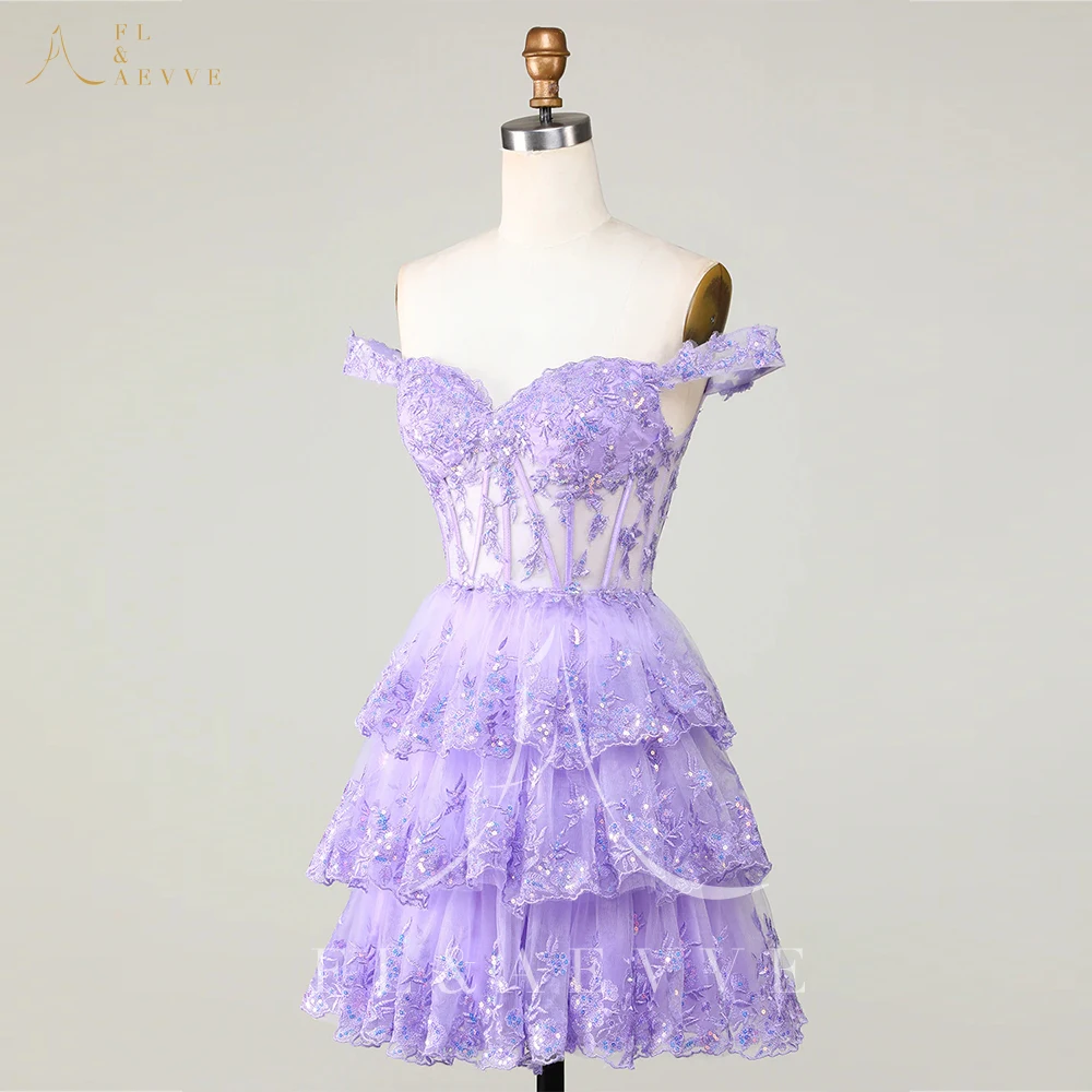 

Sexy Purple Mini Homecoming Dresses Embroidery Lace Off The Shoulder Evening Party Dress Sweetheart Prom Gown Formal Dress