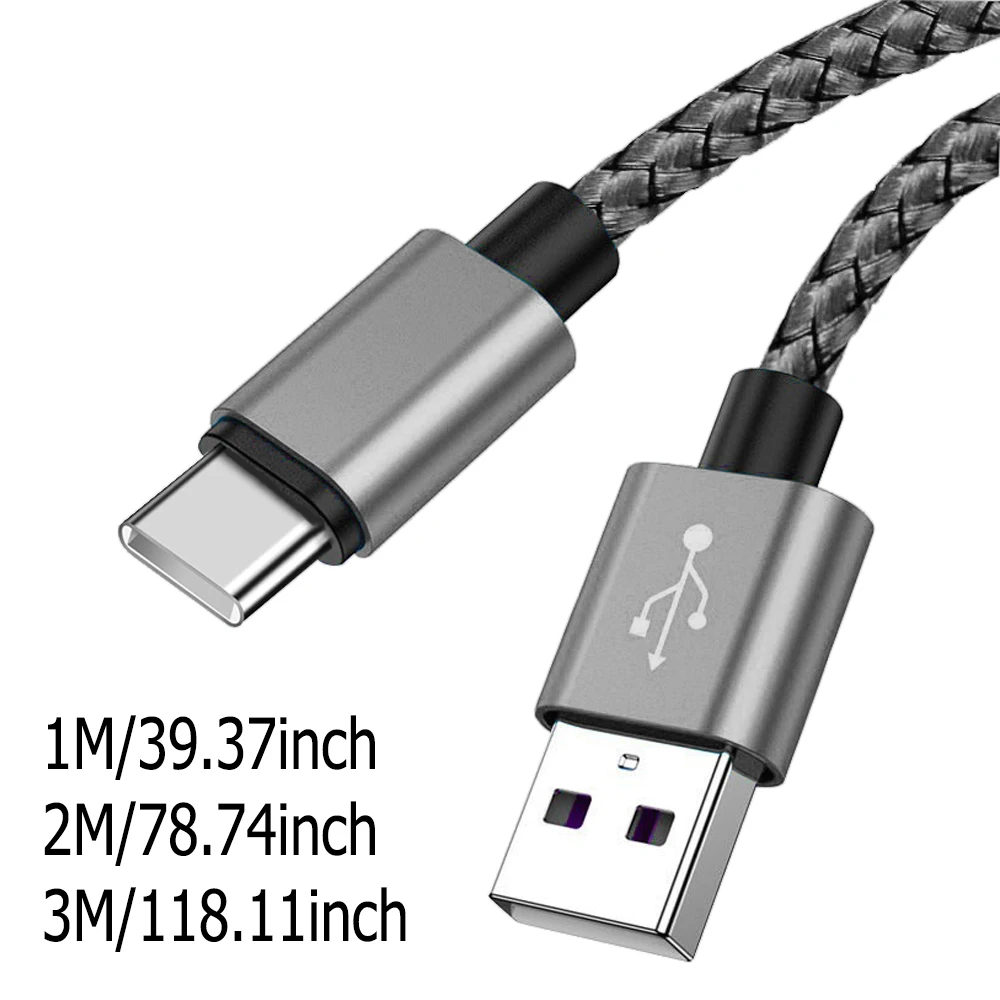 USB A to Type C Charging Cable 2A Fast Charger Nylon Data Cable 1M 2M 3M For Android Huawei Samsung TypeC Phone Charging Device