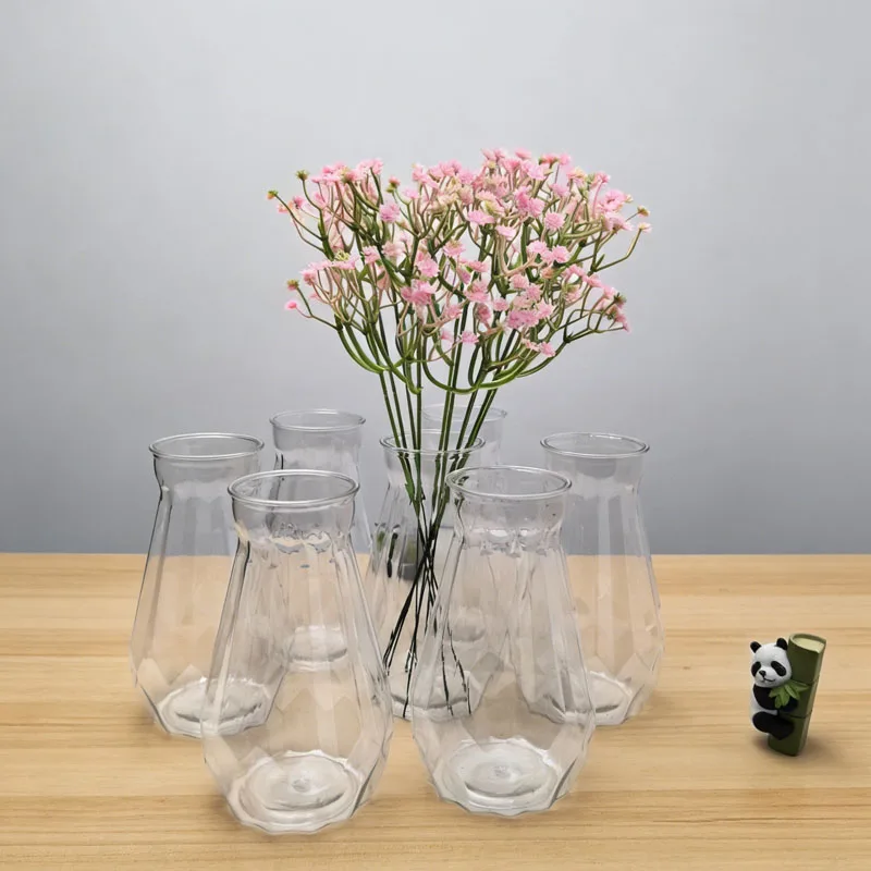 10 piezas de jarrones cilíndricos de plástico, juego de jarrones de alta transparencia, adecuados para decoración de escritorio con arreglos florales simples.