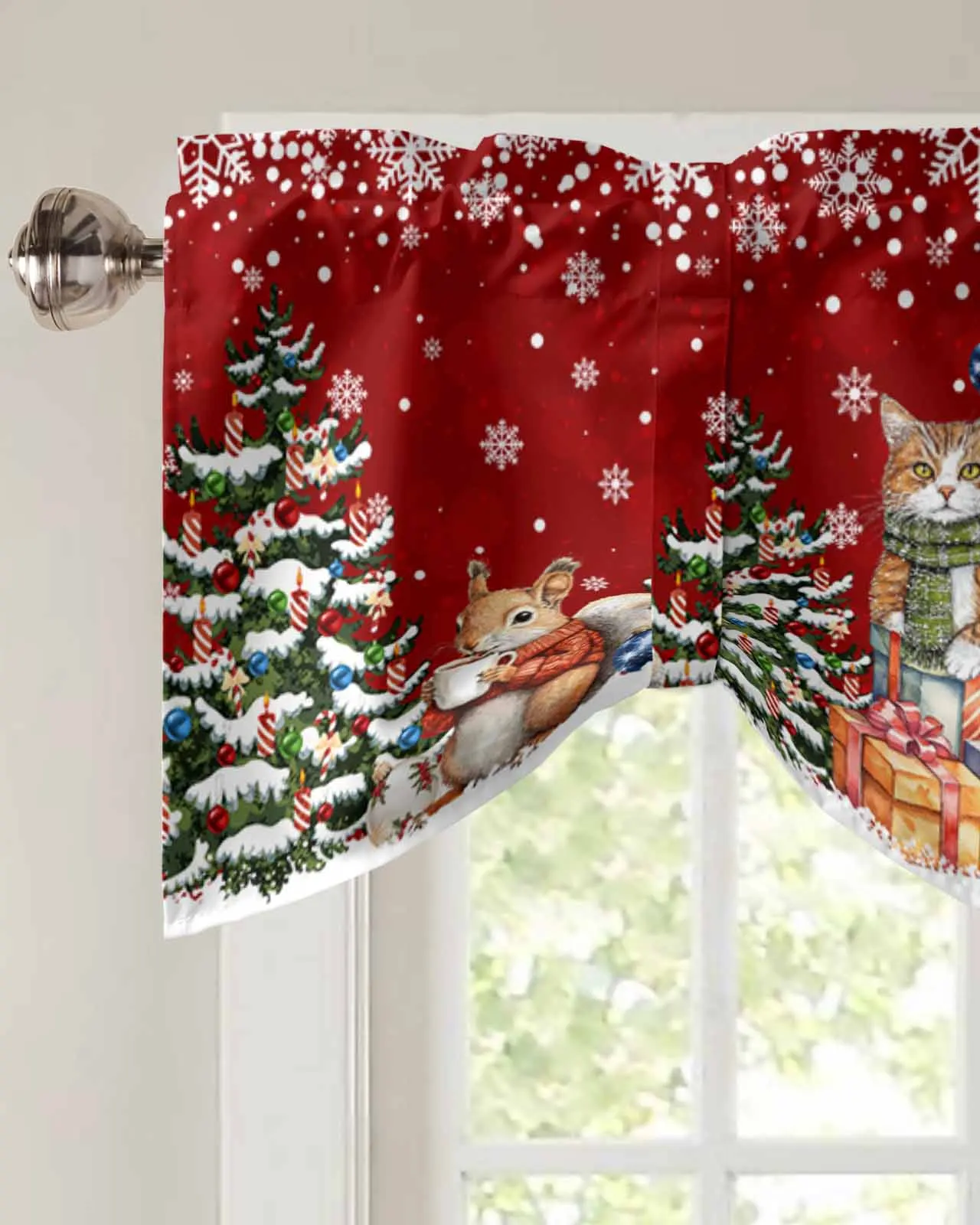 Christmas Tree Snowman Cat Squirrel Snowflake Ball Short Window Curtain Kitchen Cafe Cabinet Tie up Drapes Bedroom Home Decor