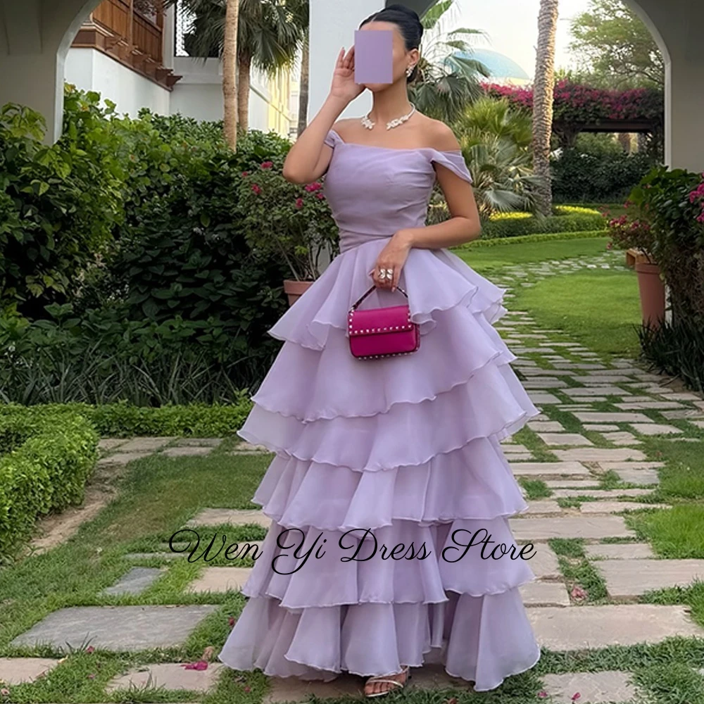 Elegantes lila abgestuftes Organza-Abendkleid, maßgeschneidert, schulterfrei, Heimkehrkleider, Reißverschluss hinten, Kleider für besondere Anlässe
