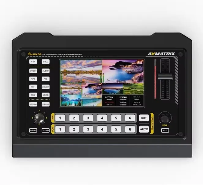 Avmatrix shark s6 6-CH HDMI-compatible/SDI VIDEO Switcher SD Card Record Audio Mixer PTZ Camera Control for live stream