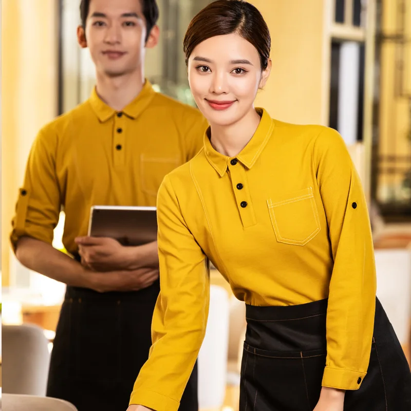 

Bright Line T-shirt Long Dining Waiter Workwear Canteen Supermarket Snack Takeaway Hot Pot Farmhouse Restaurant