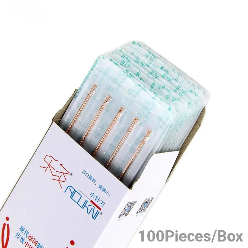 100pcs/pack Officially Copper Handle Small Knife Blade  Acupotomy  Accupuncture Therapy Sterilization Acupuncture Needles Sharp