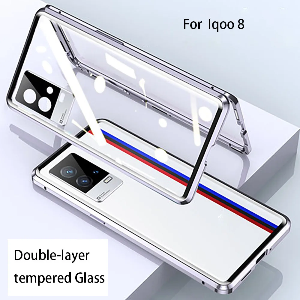 Prottective Case For IQOO 8 Double-layer Magnetic Adsorption Tempered Glass Case For Iqoo 8 Full Cover Transparent Shell