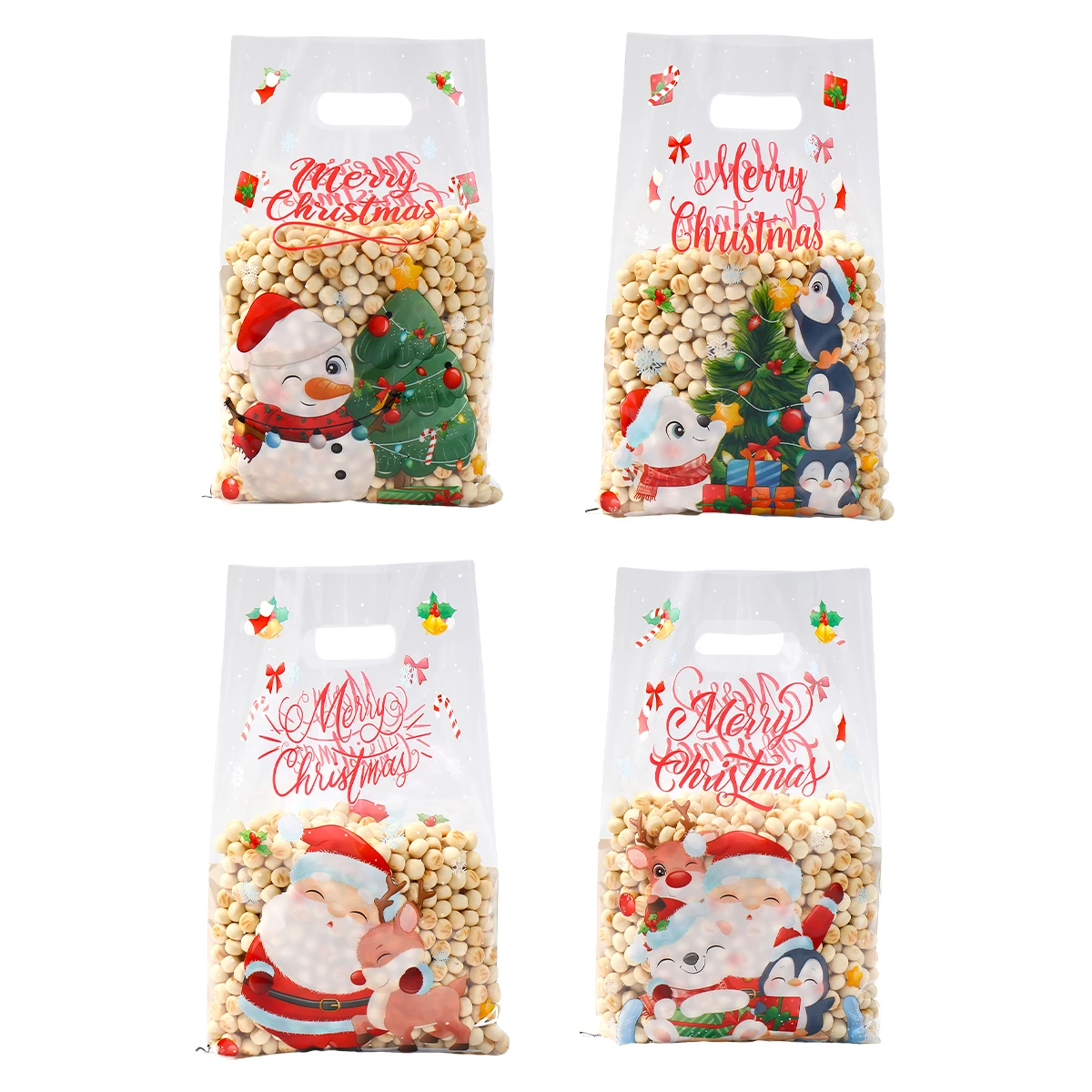 10/25/50pcs 크리스마스 투명 캔디 가방 크리스마스 장식 산타 엘크 선물 가방 Navidad 크리스마스 선물 가방 Cristmas 포장 가방