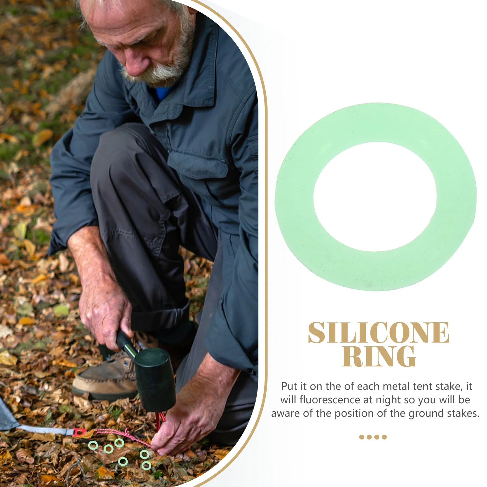 

50pcs Silicone Ring Night Tent Stake Pegs Camping Accessories Fluorescent Glow Ring for Outdoor Green