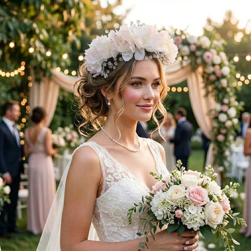 Flower Hairband Bridal Hair Jewelry Pearl Crystal Headband Birthday Party Tiara Wedding Hair Accessories For Women Marrige Crown
