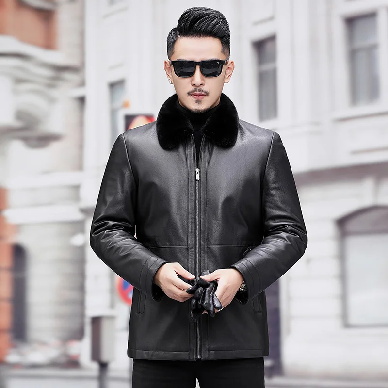 Men's Leather Jacket Winter Natural Mink Fur Coat Real Genuine Jackets Fetal Cowhide A19-17859