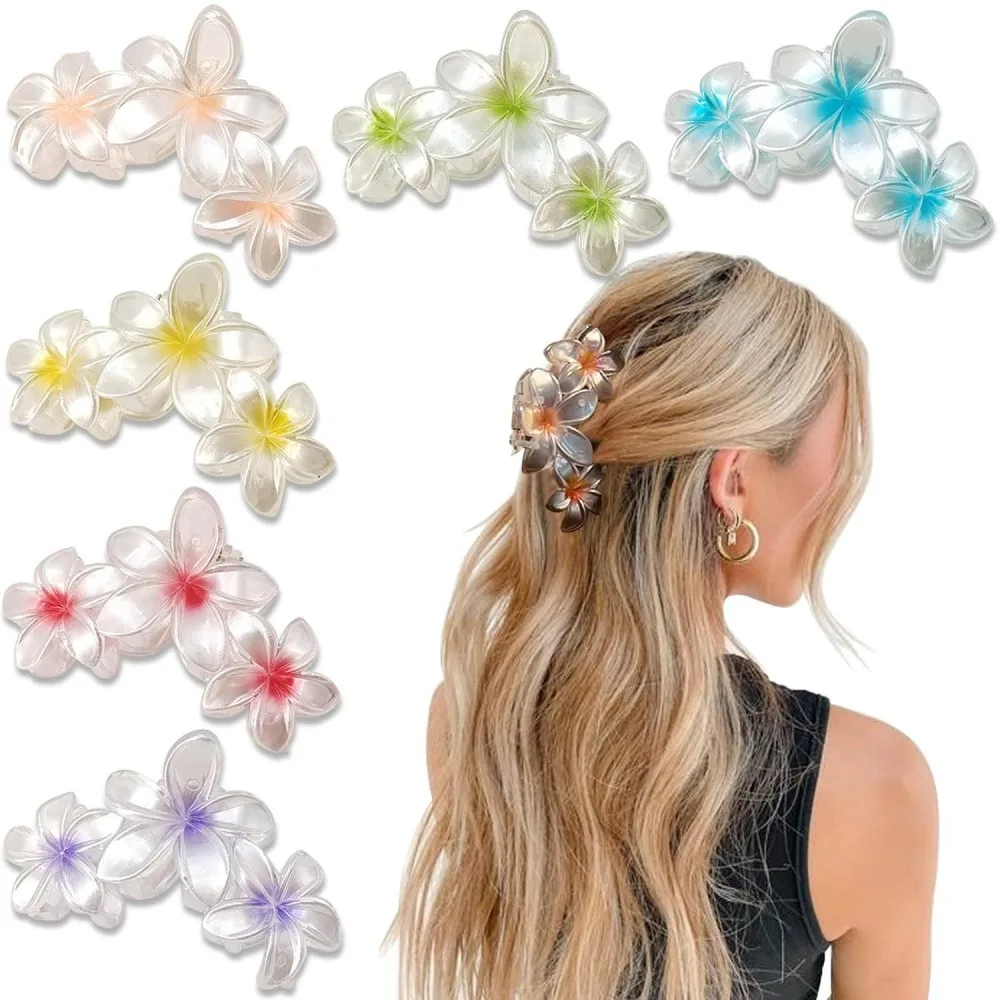 Glow In The Dark Plumeria Flower Hair Clips, Aesthetic Floral Shark Hair Clips, Elegant Back Head Ponytail Claw Barrettes, Fashion Hair Accessories for Women Girls, 2 Pack, Random Colors