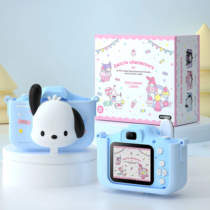 Sanrio novo kawaii kuromi dos desenhos animados de alta definição câmera dupla mini brinquedo câmera digital com música e jogo presente de aniversário de natal