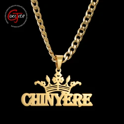 Goxijite Custom Name Big Nameplate Necklace For Men Women Stainless Steel Personalized Thick Chain Crown Necklaces Jewelry Gift