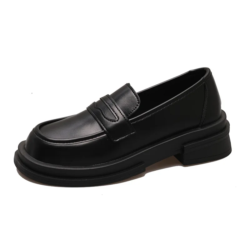 

English style black flat sole small leather shoes, spring and autumn soft leather bean single shoes, summer small black professi