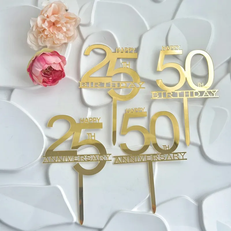 INS Acrylic Cake Plugin 25 Happy Birthday Party Cake Toppers 50th Anniversary Party Cake Toppers for Party Cake Card Insertion
