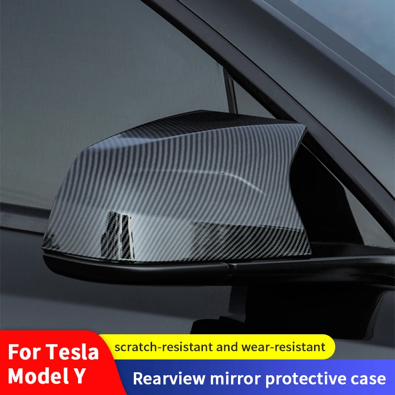 

QHCP Rearview Mirror Cap ABS Ox Horn Rear View Mirror Shell Protective Cover Cyber Style For Tesla Model Y Exterior Accessories