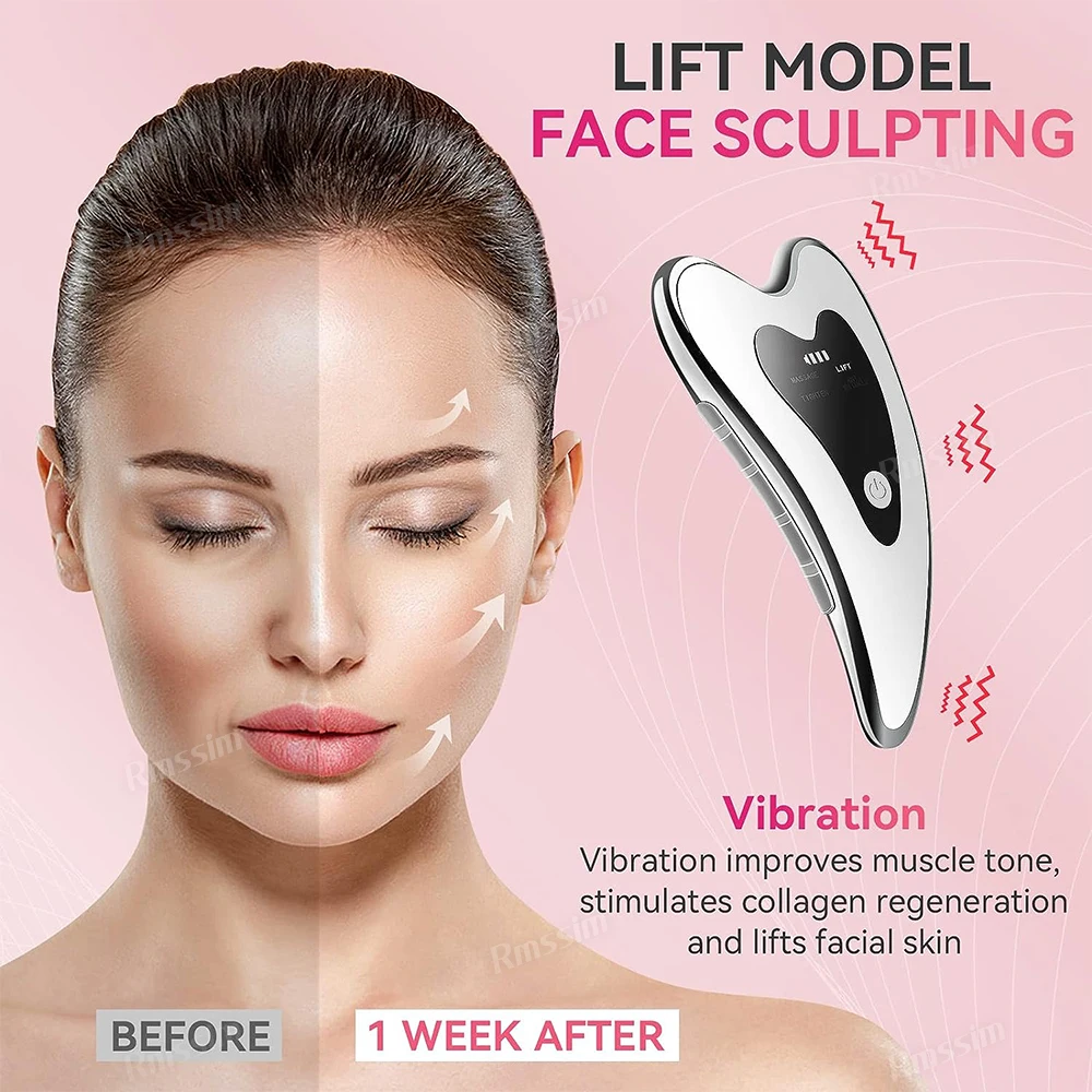 Electric Gua Sha Face Massager Heated Vibration Facial Scraping Tools Anti Wrinkles Double Chin Remove Skin Face Lifting Device