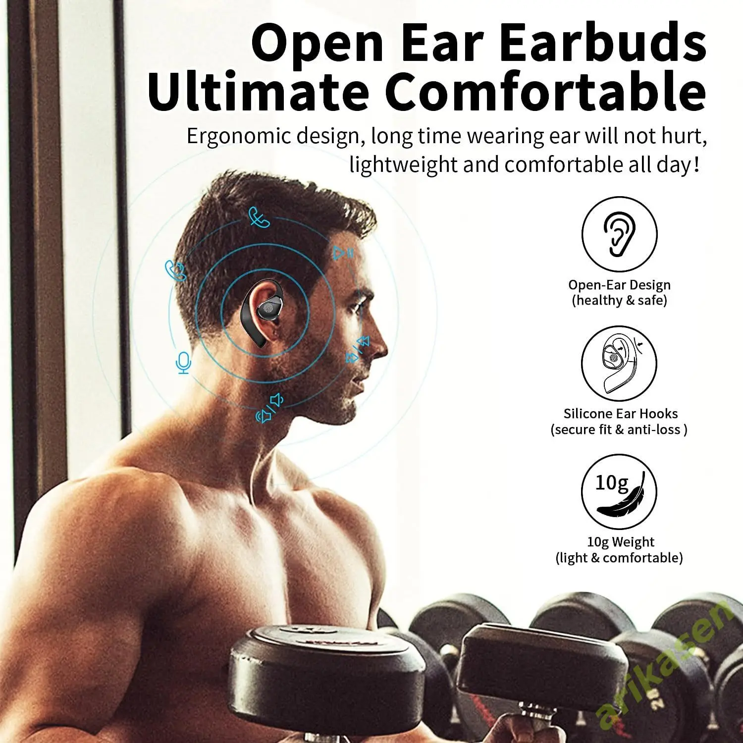 OWS Sport Earphone Open Ear Headphones Wireless Bluetooth 5.3, Open Ear Earbuds with Dual 16.2mm Dynamic Drivers 50 Hrs Playtime