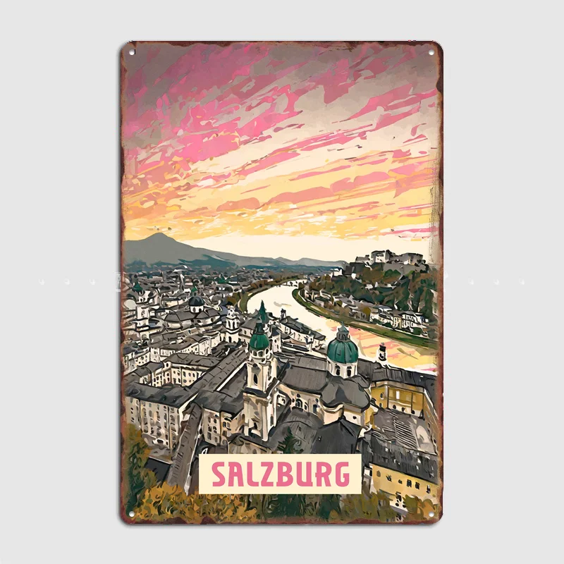 

Salzburg Vintage City Travel Poster Metal Sign Bar Custom Bedroom Indoor Poster Home Wall Decor Posters Room Decoration