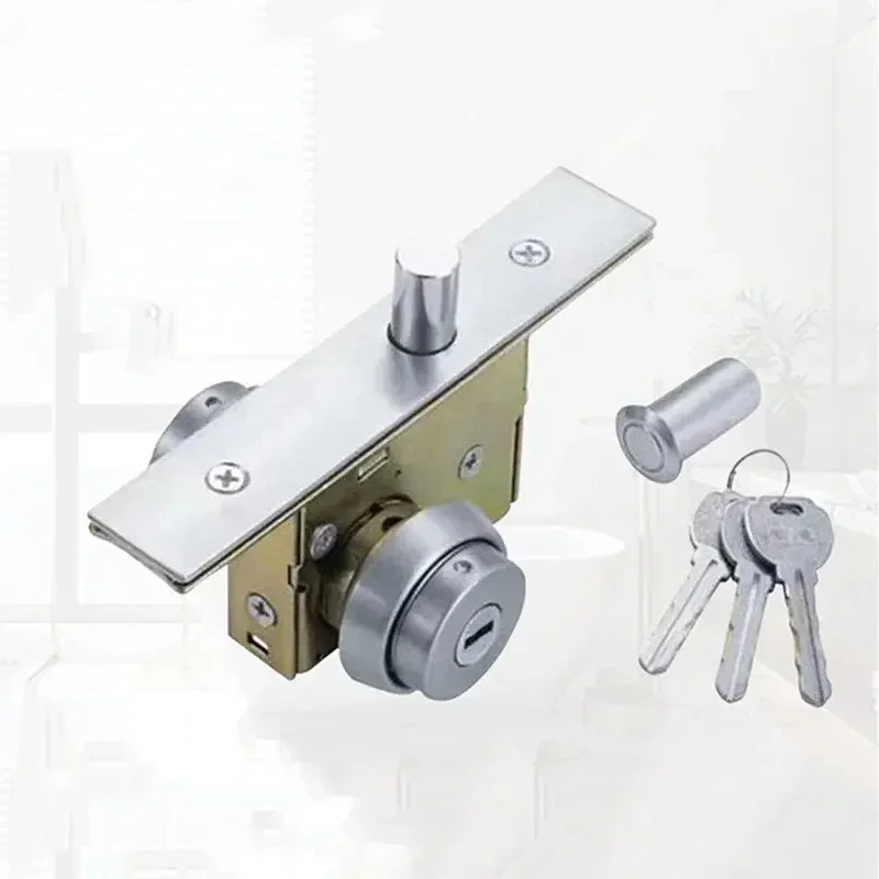 

Stainless Steel Frame Door Lock Invisible Ground Locks with Key Double-sided Lock Glass Door Single Tongue Lockset Home Hardware