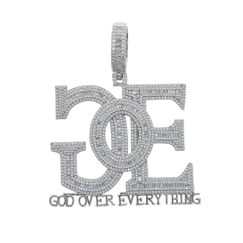 Hip Hop 5A+ CZ Stone Paved Bling Ice Out GOE Letters Pendants Necklaces for Men Rapper Jewelry Gold Silver Color
