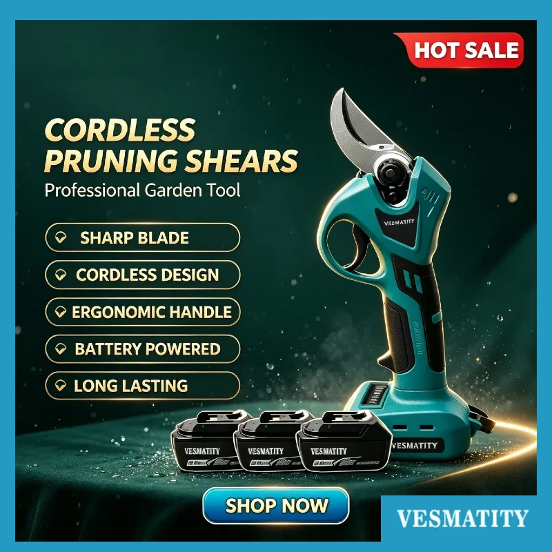 Portable Professional Garden Pruner Cordless Electric Shears Cutter Wireless Power Tool for 18V 20V Battery Pro Max Unit Plus