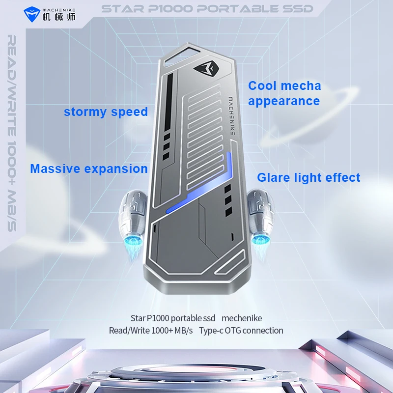 Machenike-STARS P1000 Portable SSD NVMe M.2 SSD USB 3.2 Gen2 USB C, Stockage Externe PCIE Solid State pour Mobile Morning PC Laptop