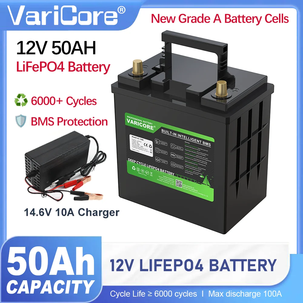 

VariCore 12V 50Ah LiFePO4 Battery Solar Power Storage Portable Outdoor Power Supply with BMS Protection New Cells
