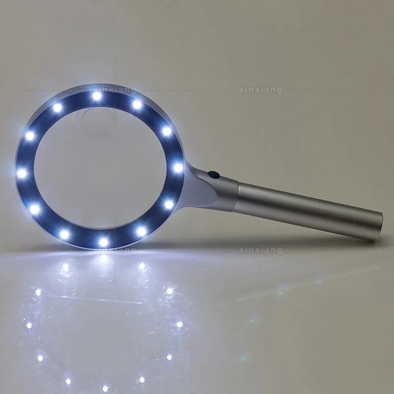 Magnifying Glass with Light, 12 LEDs Illuminated Magnifier with 10X 20X Magnification, Metal Handle Handheld Magnifying Glass